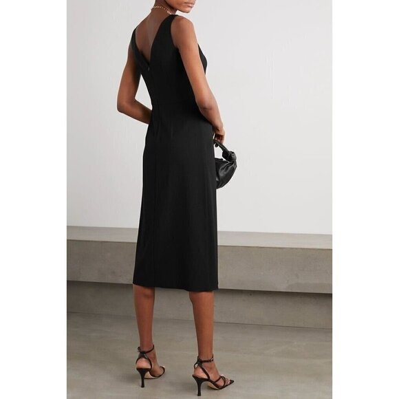 Vince Sz S Black Stretch Crepe Double V Neck Ruched Midi Dress - Picture 7 of 16